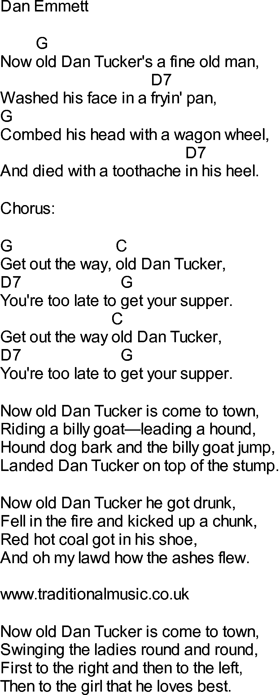 Bluegrass songs with chords - Old Dan Tucker